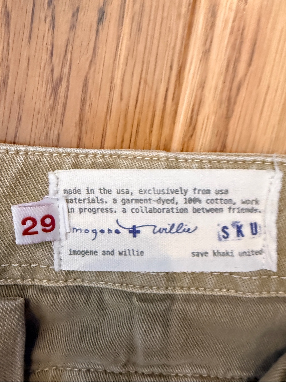 Imogene + Willie, all american chino in field tan, raw hem, size 30 - Picture 4 of 9
